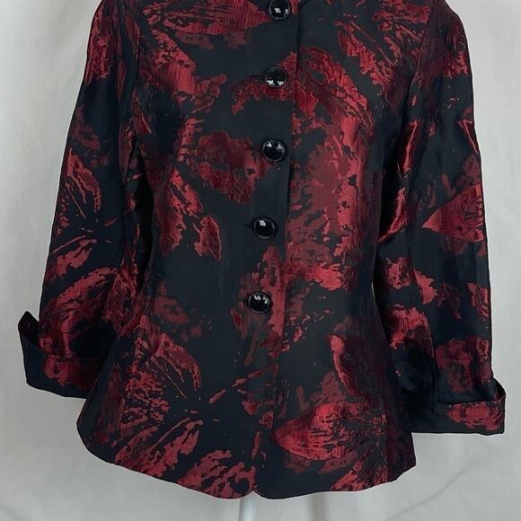 Cheryl Nash Black W Raised Metallic Red Party Event Jacket Blazer NWOT Size S - Picture 4 of 13